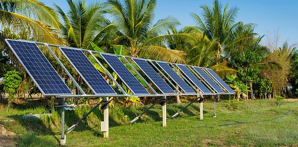 power-solar-panel-for-agriculture-in-a-rural-houses-area-agricultural-fields-blue-sky-back